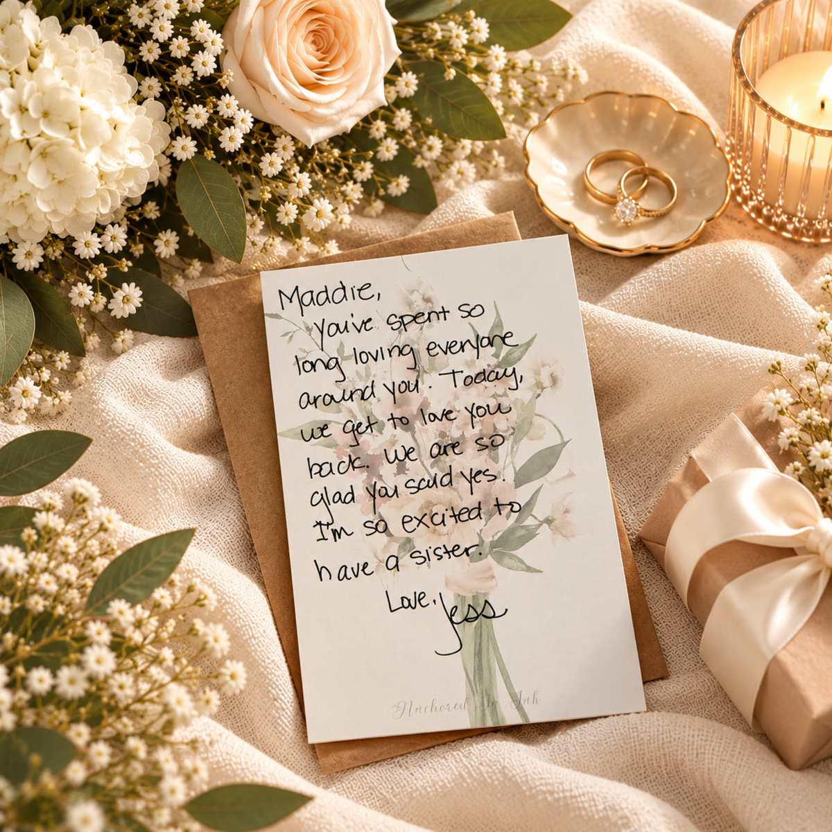 Handwritten message for bridal journal