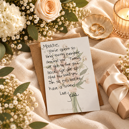 Handwritten message for bridal journal