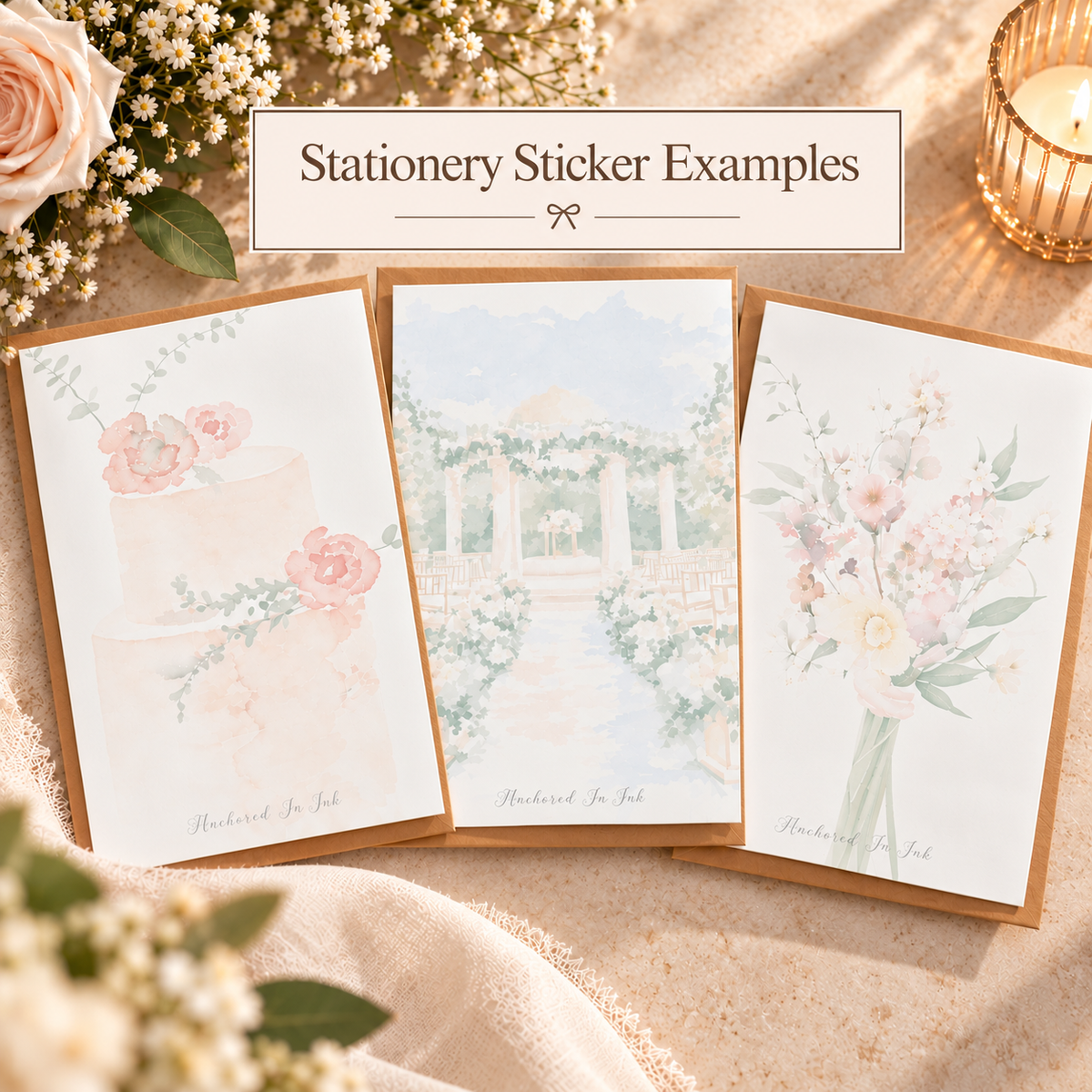Bridal shower stationery stickers with coordinating envelopes