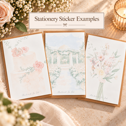 Bridal shower stationery stickers with coordinating envelopes