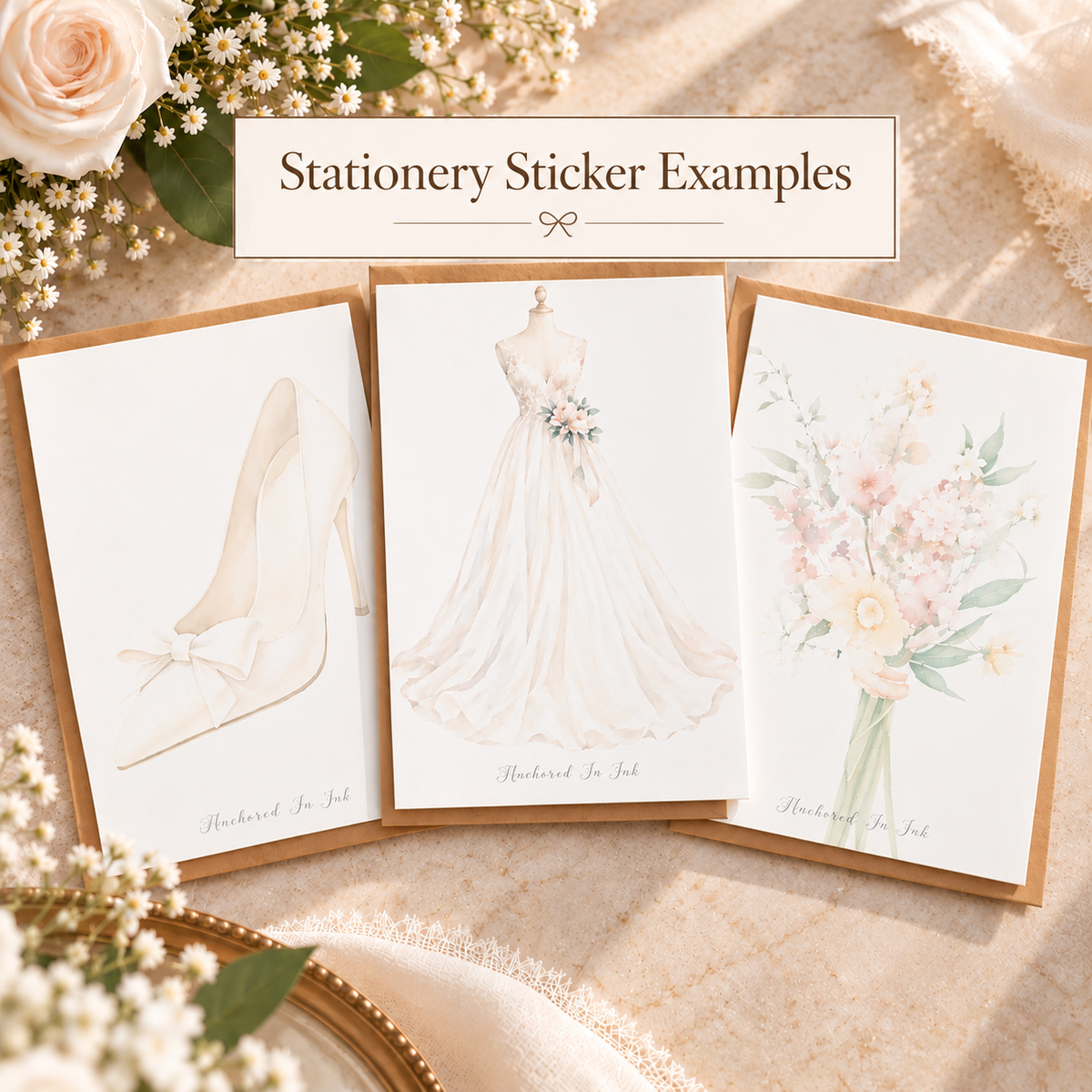 Bridal shower stationery stickers with coordinating envelopes